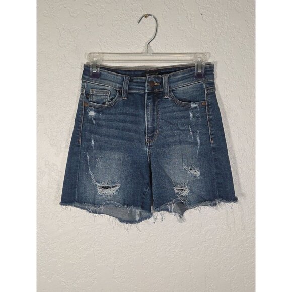 Judy Blue Womens Denim Distressed Blue Stretch Destroyed Raw Hem Size Small - Picture 1 of 6